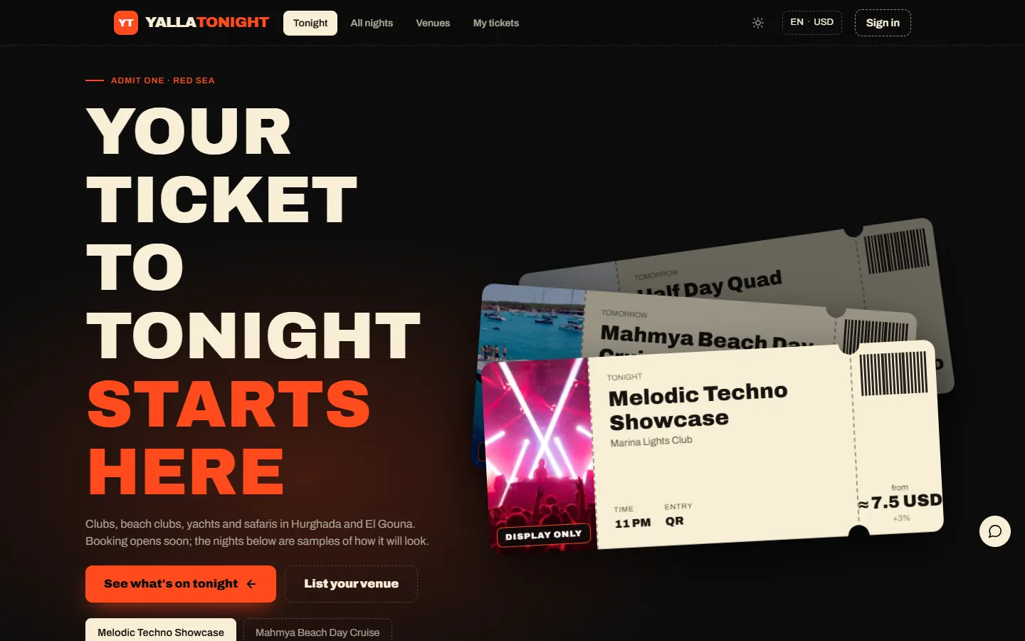 YallaTonight — الموقع على اللابتوب